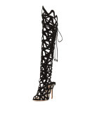 Mila Suede Cutout Over-The-Knee Boot, Black 