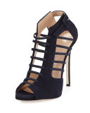 Cam Caged Suede Peep-Toe 120mm Bootie