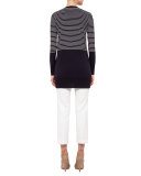 Half-Striped Knit Cardigan, Navy/Cream