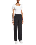 Mid-Rise Straight-Leg Track Pants, Black