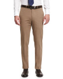 Cotton-Blend Flat-Front Trousers, Khaki
