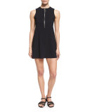 Ring Zip Round-Neck Dress, Black