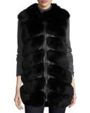 Long Leather & Fox Fur Vest, Black