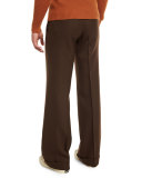 Solid Flat-Front Wool Trousers, Brown