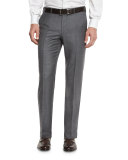 Sharkskin Trofeo Wool Flat-Front Trousers, Light Gray
