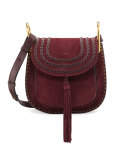 Hudson Small Suede Shoulder Bag, Dark Purple