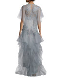 Embellished Evening Gown W/Cape, Light Blue