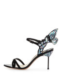 Chiara Butterfly Wing Ankle-Wrap Sandal, Black Iridescent