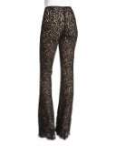 Floral-Lace Flared Pants, Black