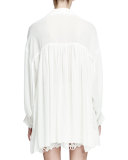 Long-Sleeve Poet Blouse W/Self Tie, Milk