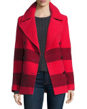 Skye Striped Wool-Blend Peacoat, Fiery Red