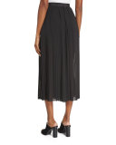 High-Waist Plisse Culottes, Black