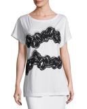 Embroidered Cap-Sleeve Tee, Chalk
