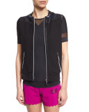 Zip-Up Hooded Gilet Vest, Black