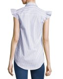 Striped Frill-Yoke Shirt, Navy