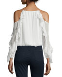 The Flowers in the Sun Silk Cold-Shoulder Blouse, Ivory