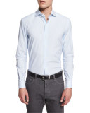 Striped Long-Sleeve Sport Shirt, Light Blue