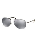 Rimless Metal Aviator Sunglasses, Black