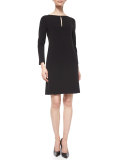 Long-Sleeve Shift Dress, Black