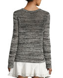 Cross-Front Cotton Pullover Sweater, Black/Ivory