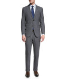 Pindot-Stripe Two-Piece Wool Suit, Gray