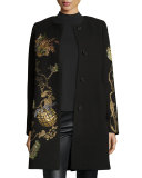 Jewel-Neck Allover-Fruit Coat, Black