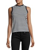 Striped Crewneck Tank Top, Black/White