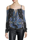 Cold-Shoulder Printed Top