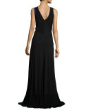 Colorblock Ruched Jersey Gown, Black/Bluette