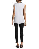 Romy Silk Tank w/ Tipped Contrast, Blanc