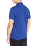 Paisley-Trim Short-Sleeve Polo Shirt, Blue