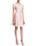 Short-Sleeve Button-Front Trench Dress, Pink
