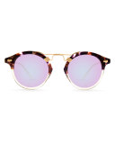 St. Louis Round Mirrored Sunglasses, Tortoise/Purple/Champagne
