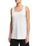 Scoop-Neck Cotton Interlock Tunic/Tank, White 