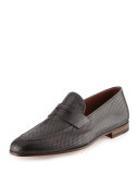 Perforated Leather Penny Loafer, Gray