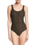 Textured Leopard-Print One-Piece Swimsuit