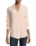 Essential Long-Sleeve Silk Shirt, Peach
