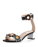 Flowerland Colorblock Leather Sandal, Black/Optic White