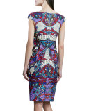 Printed Cap-Sleeve Sheath Dress