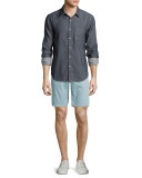 Flat-Front Trouser Shorts, Turquoise