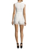 Syden Lace Bow-Neck Romper, White/Black