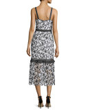 Sleeveless Floral Lace Midi Dress, Black/White