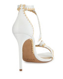 Clarita Whipstitch Leather Sandal, White/Natural