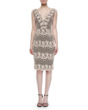 Ivy Sleeveless V-Neck Lace Midi Cocktail Dress, Rose