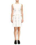 Sleeveless Grommet-Embellished Dress, White