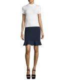 William Circle Ponte Flounce Skirt, Deep Navy