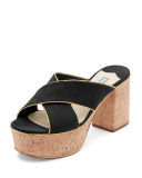 Suede Platform Cork-Heel Mule Sandal