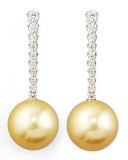 Golden South Sea Pearl & Diamond Bar Drop Earrings