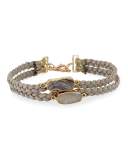 Double-Row Braided Suede Choker Necklace w/ Druzy Stones, Gray