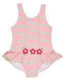 Skirted Striped Seersucker Swimsuit, Pink, Size 2T-6X